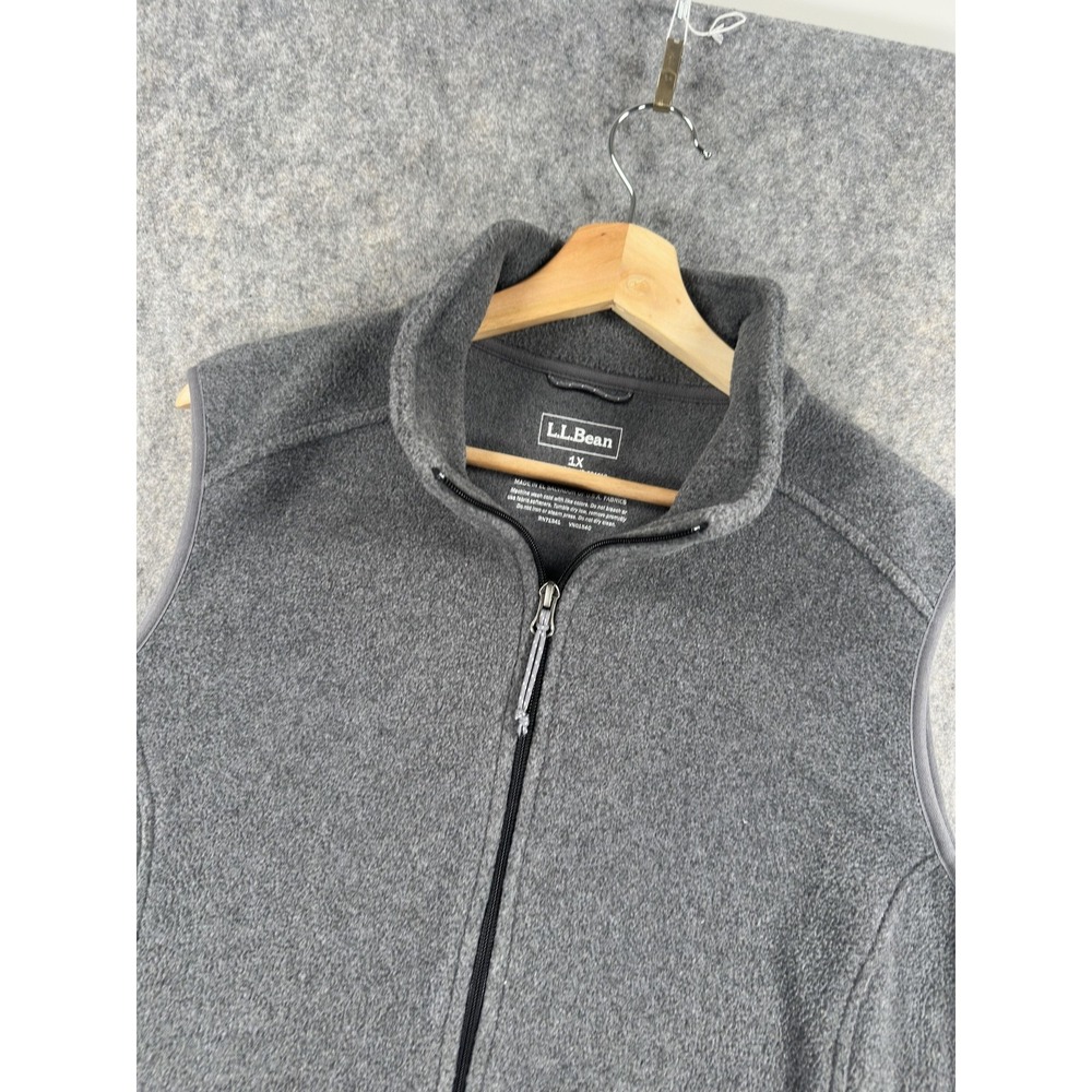 LL Bean Vest Womens 1X Gray Fleece Full Zip Plus Size Lightweight Pockets Collar